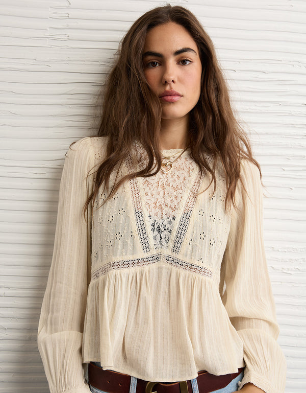 Blusa Babydoll con Cuello en V y Fruncido - Generico