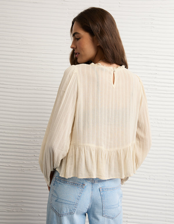 Blusa Babydoll con Cuello en V y Fruncido - Generico