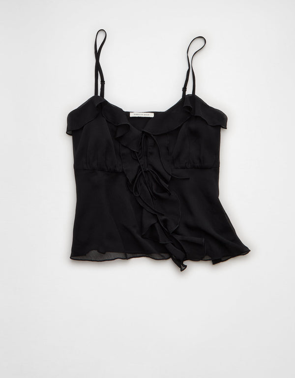 Camiseta sin mangas con volante - Negro