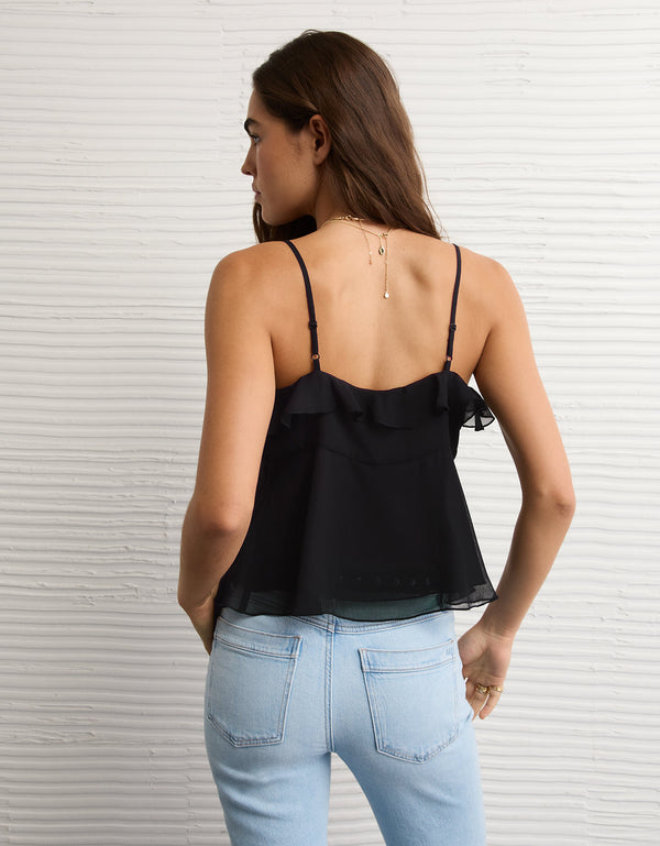 Camiseta sin mangas con volante - Negro