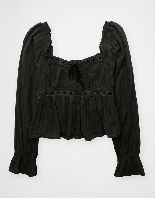 Top de bebé de manga larga Ae - Negro