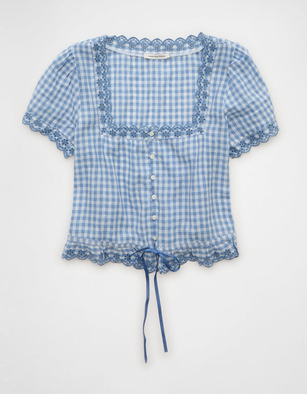 Blusa de manga corta con botones - Azul