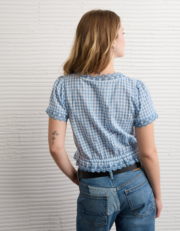 Blusa de manga corta con botones - Azul