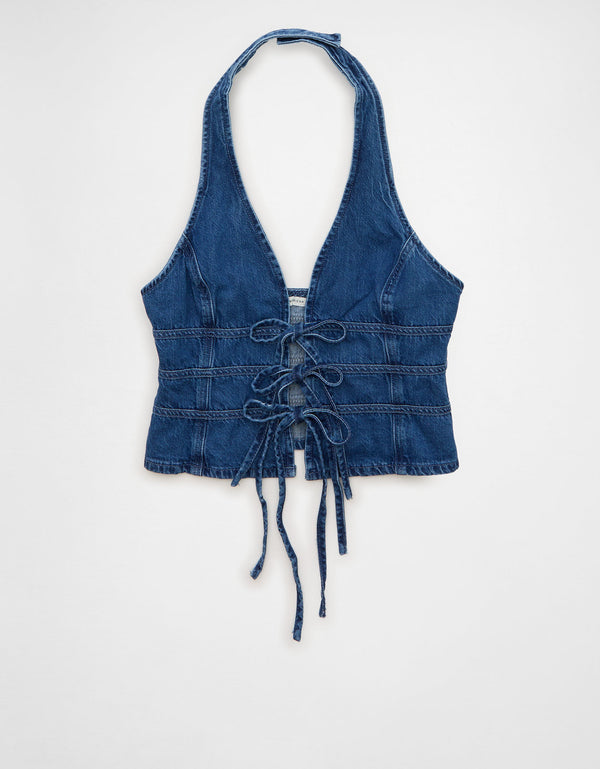 Chaleco en denim con lazo delantero Ae - Generico