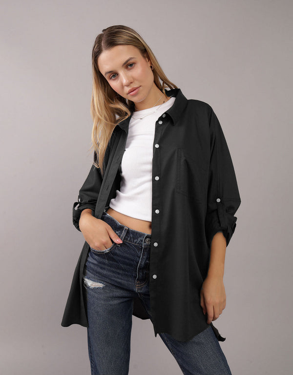 Camisa AE manga larga para mujer - Negro
