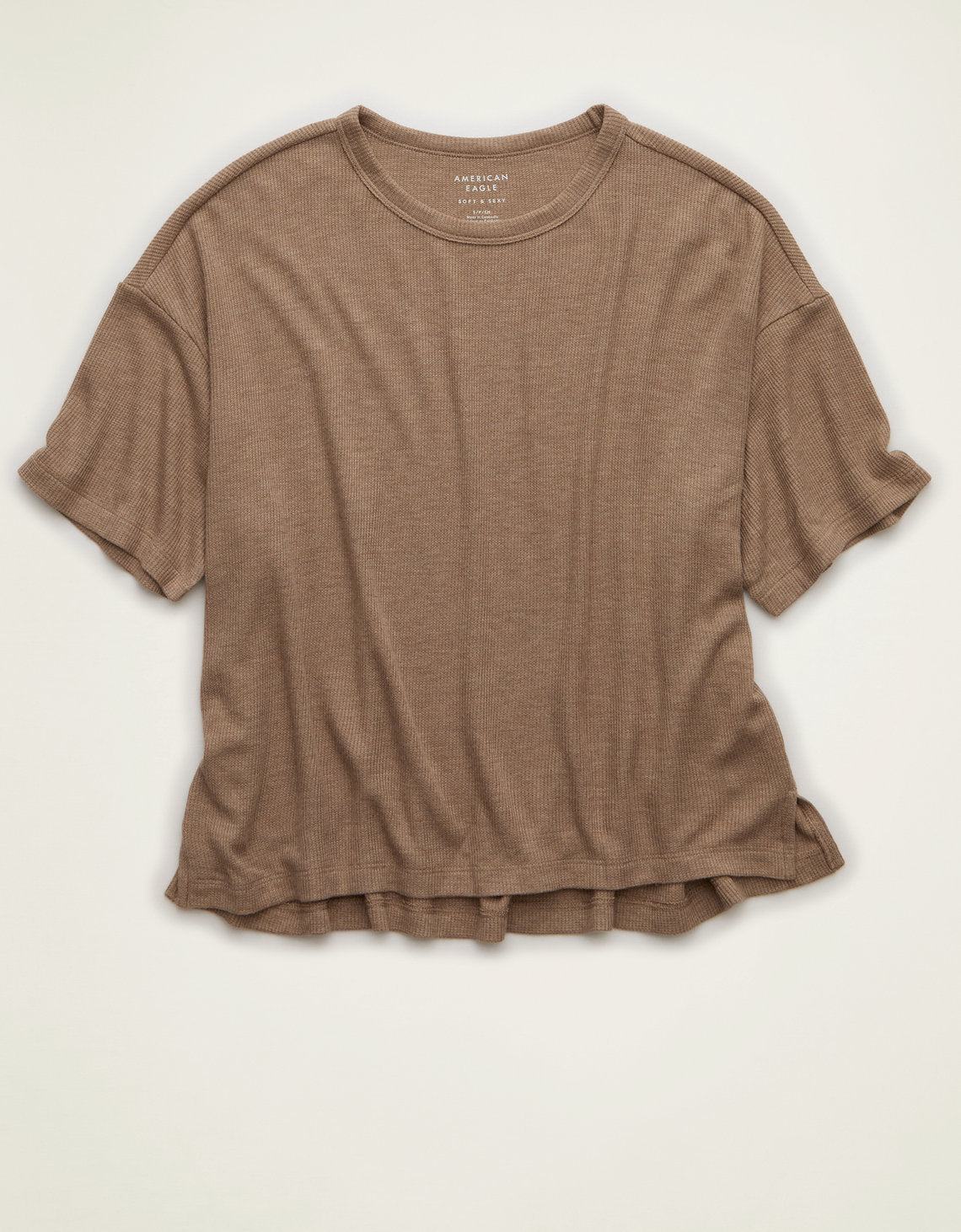 Camiseta de cuello redondo suave y sexy tipo waffle de AE - Caqui 2370_1838_972_f
