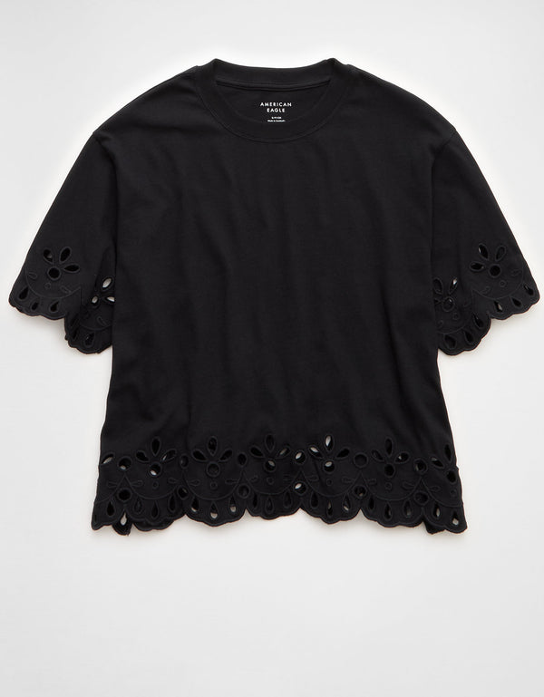 Camiseta Boxy Oversized con Ojal Ae - Negro