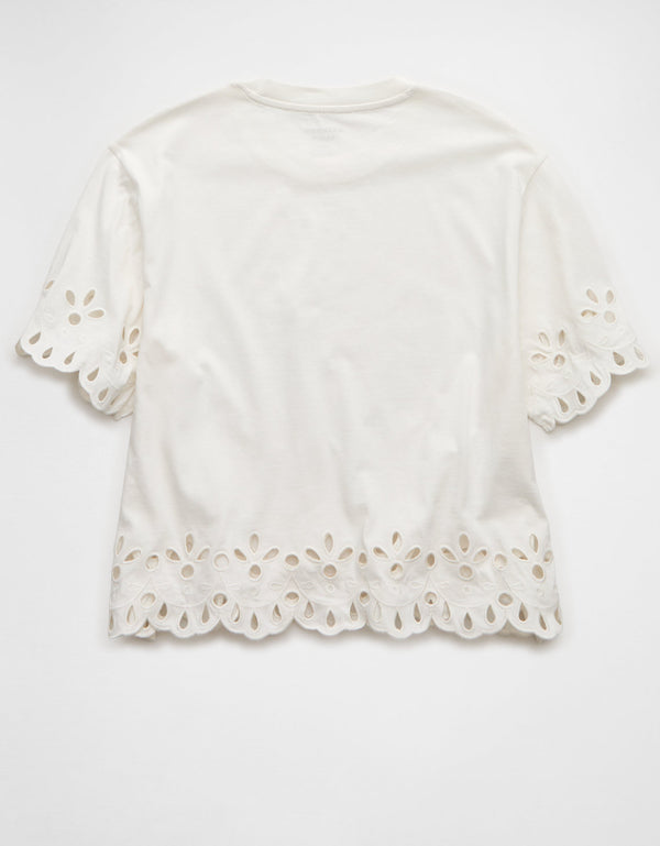 Camiseta Boxy Oversized con Ojal Ae - Blanco