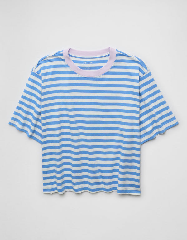 Camiseta a rayas tipo Boxy Ae - Azul