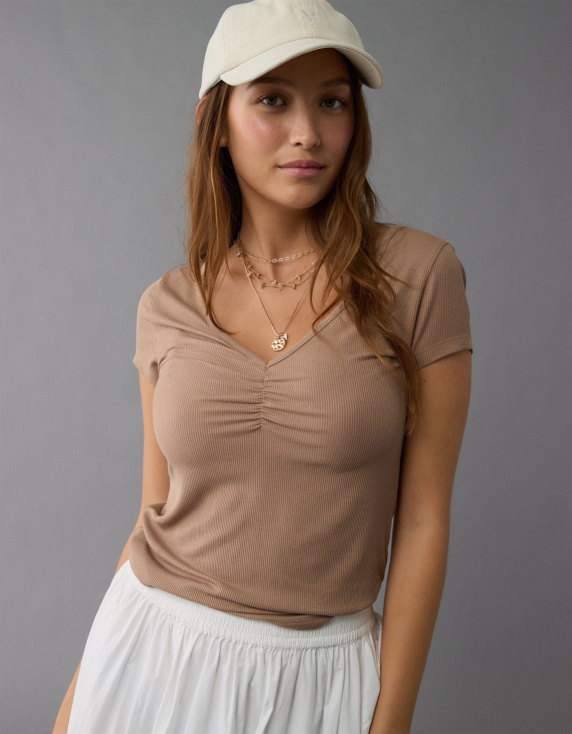 Camiseta Básica Manga Corta Mujer AE - Café 2372_9536_200_of