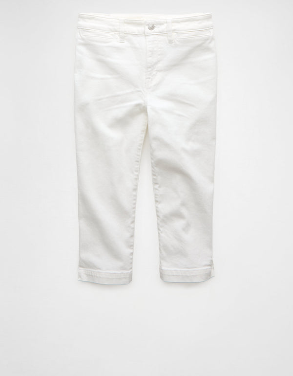 Jean Capri de cintura alta de nivel superior - Blanco