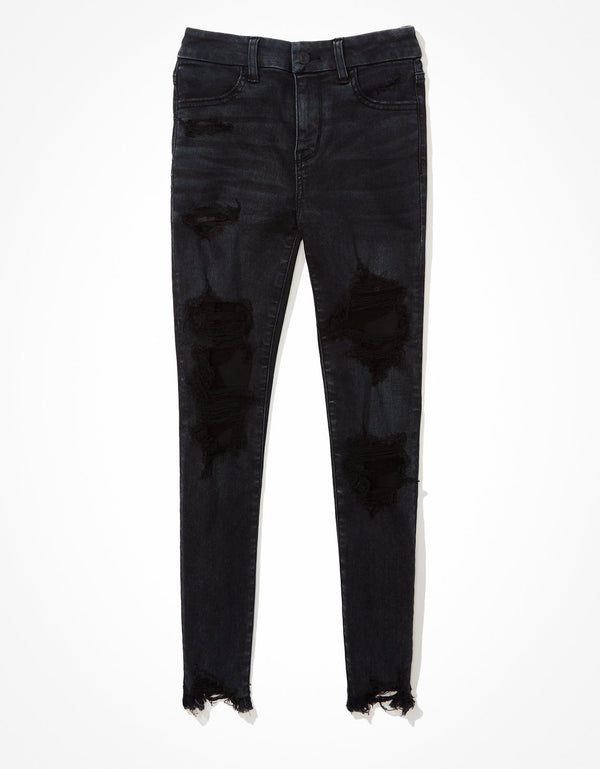 Jegging AE Forever Soft con rotos de tiro alto crop - Negro