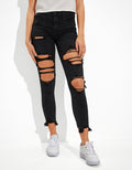 Jegging AE Forever Soft con rotos de tiro alto crop - Negro 2433_3763_055_of