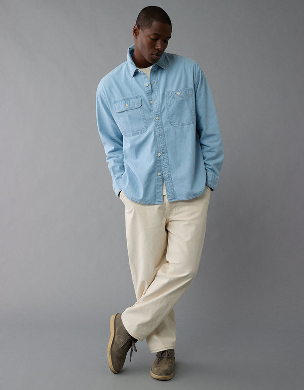 Camisa en Denim Manga Larga Hombre AE - Azul