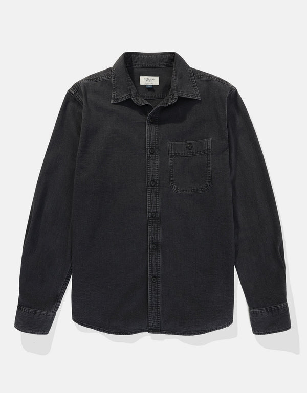 Camisa en Denim Manga Larga Oversized Hombre AE - Negro