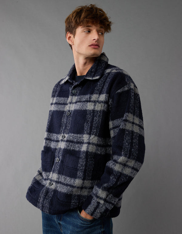 Camisa escocesa estilo chamarra AE - Azul
