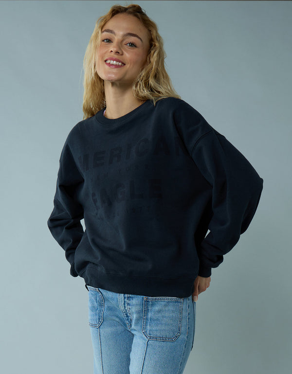 Buzo cuello redondo con gráfico de mujer AE - Negro