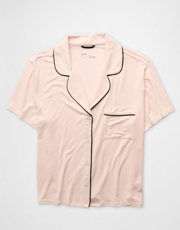 Camiseta de Pijama Manga Corta Real Soft By Aerie - Rosa