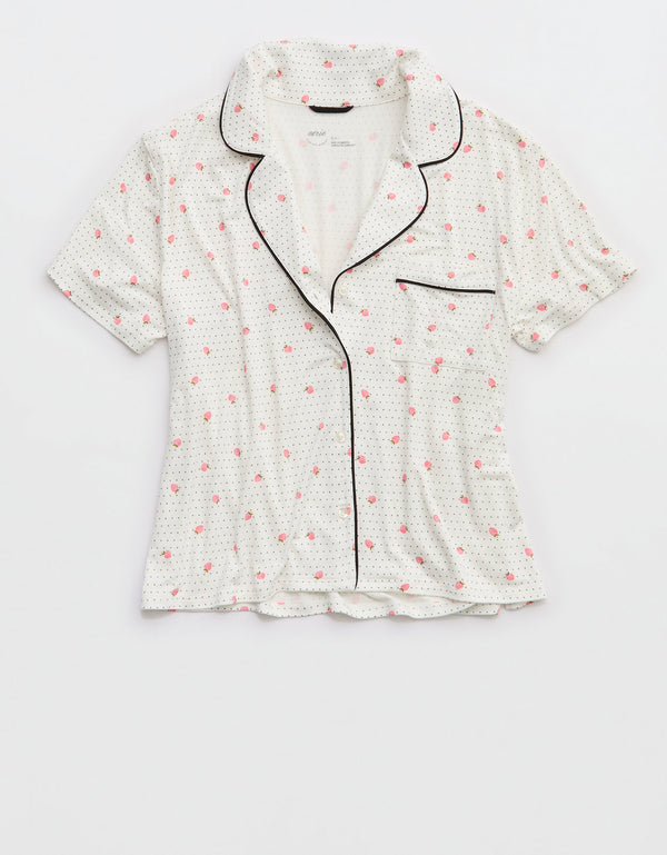 Camiseta de Pijama Manga Corta Real Soft By Aerie - Rosa