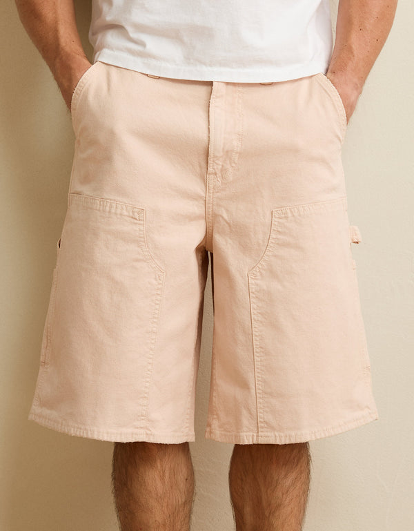 Shorts de mezclilla anchos estilo carpintero. - Rosa