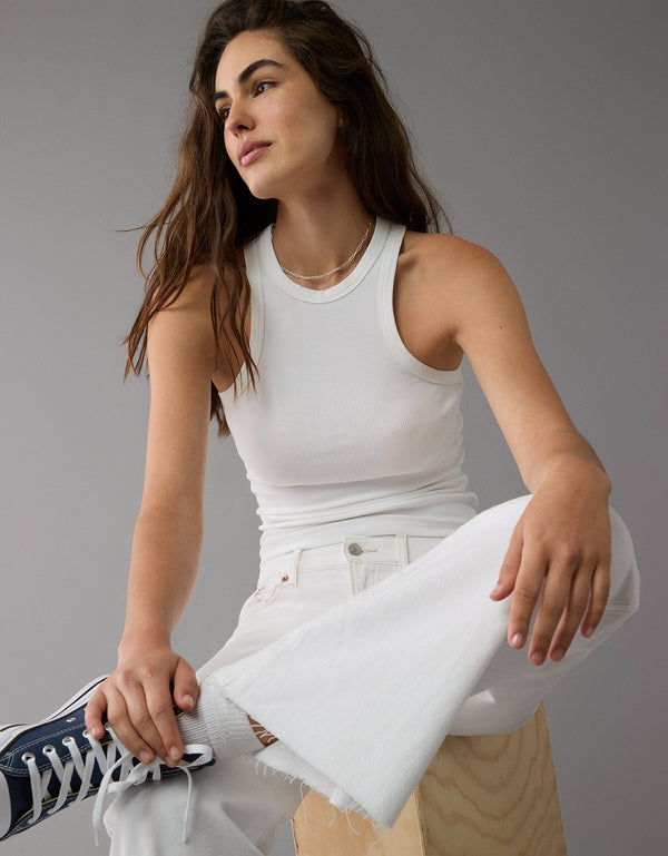 Blusa AE cuello redondo sin mangas para mujer - Blanco