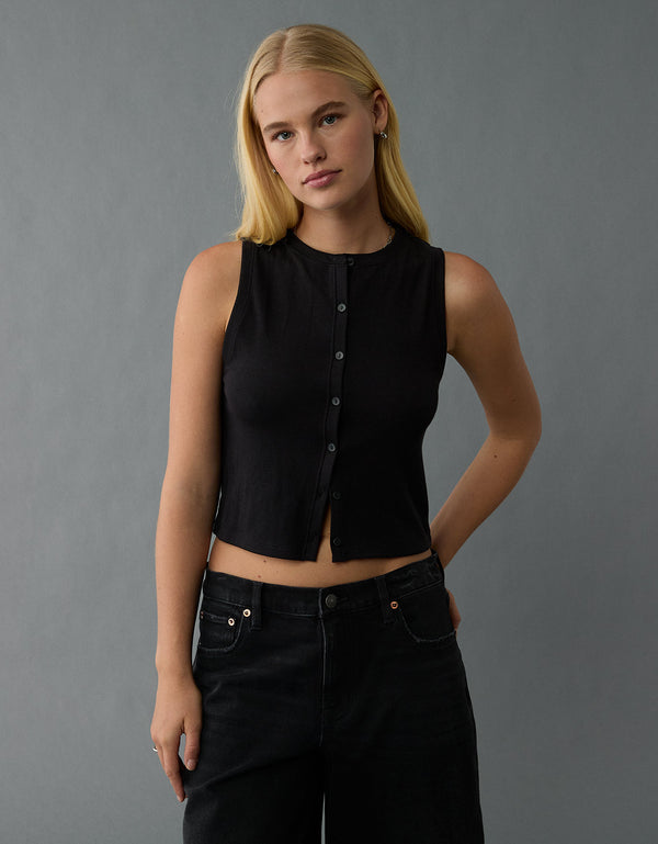 Tank top con botones de mujer AE - Negro