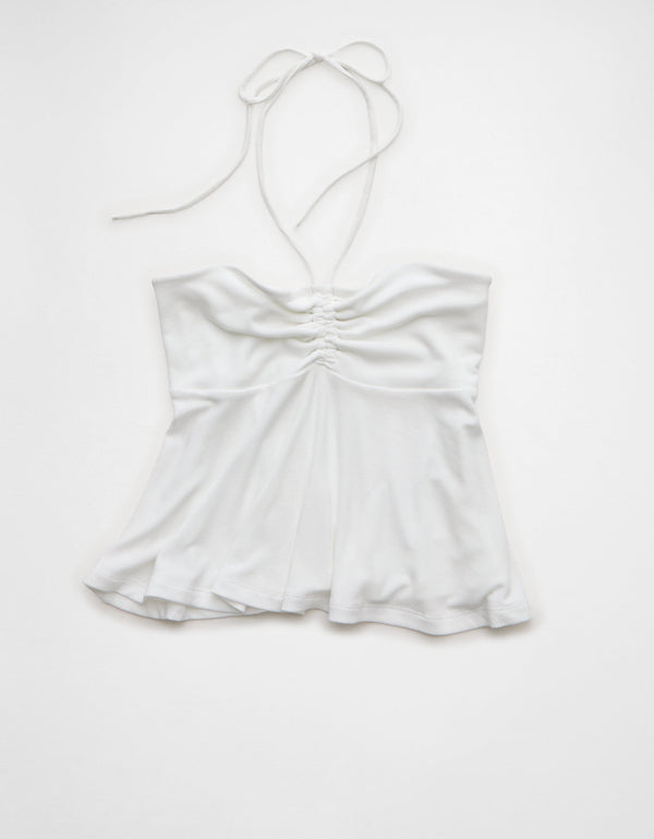 Top Babydoll Ajustado con Halter Suave y Sexy - Blanco