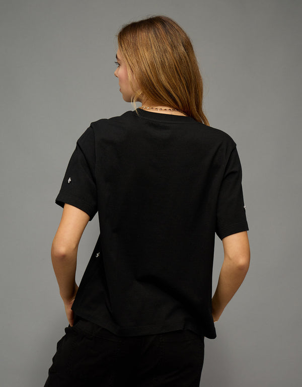 Camiseta de perlas y pedrería Ae - Negro