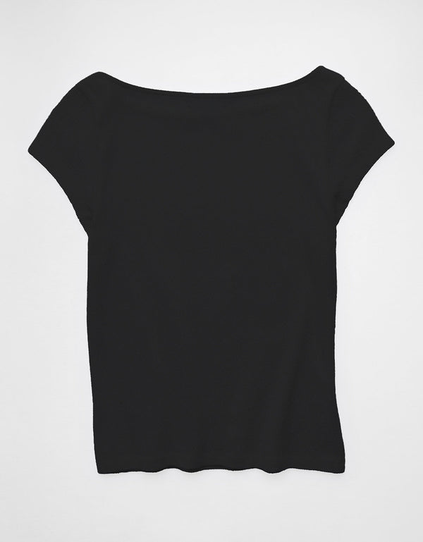 Camiseta Texturizada con Cuello en V - Negro