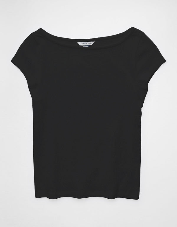 Camiseta Texturizada con Cuello en V - Negro