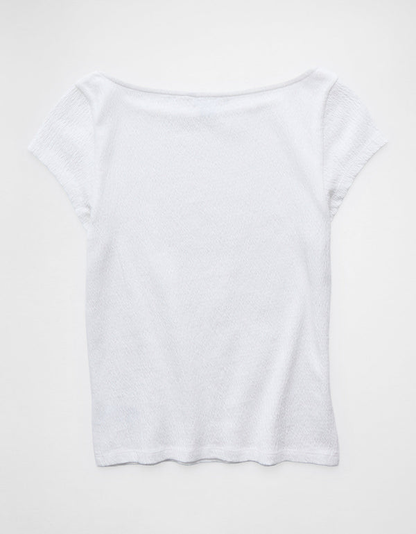 Camiseta Texturizada con Cuello en V - Blanco