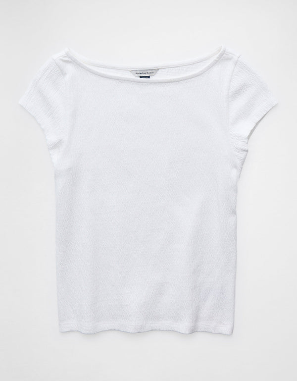 Camiseta Texturizada con Cuello en V - Blanco