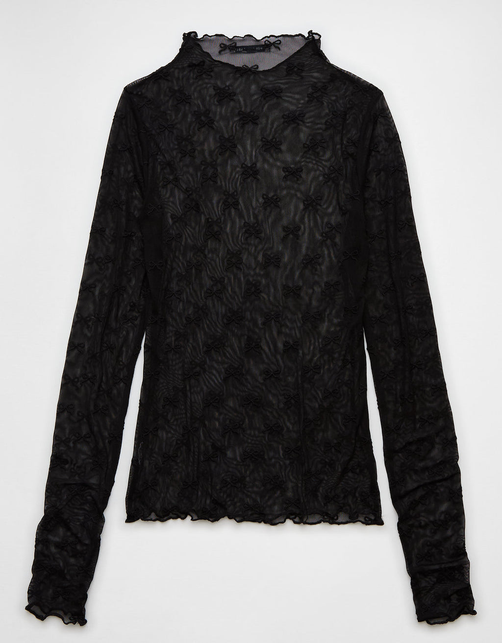 Camiseta de manga larga con cuello alto y lazo de malla Mujer AE - Negro 3375_9733_001_b