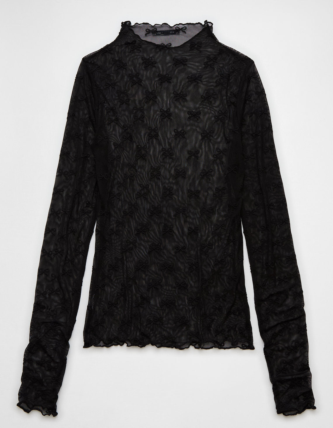 Camiseta de manga larga con cuello alto y lazo de malla Mujer AE - Negro 3375_9733_001_b