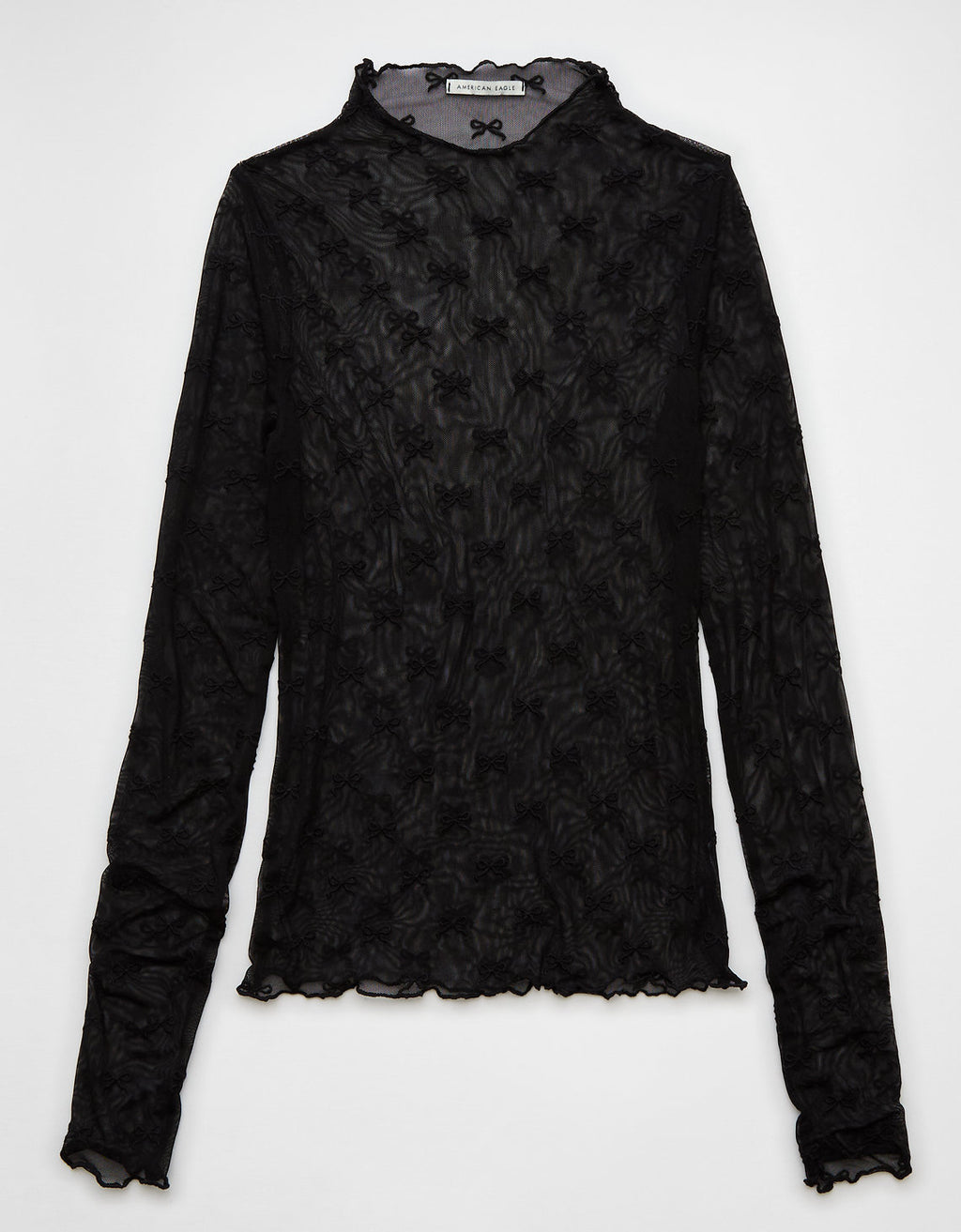 Camiseta de manga larga con cuello alto y lazo de malla Mujer AE - Negro 3375_9733_001_f