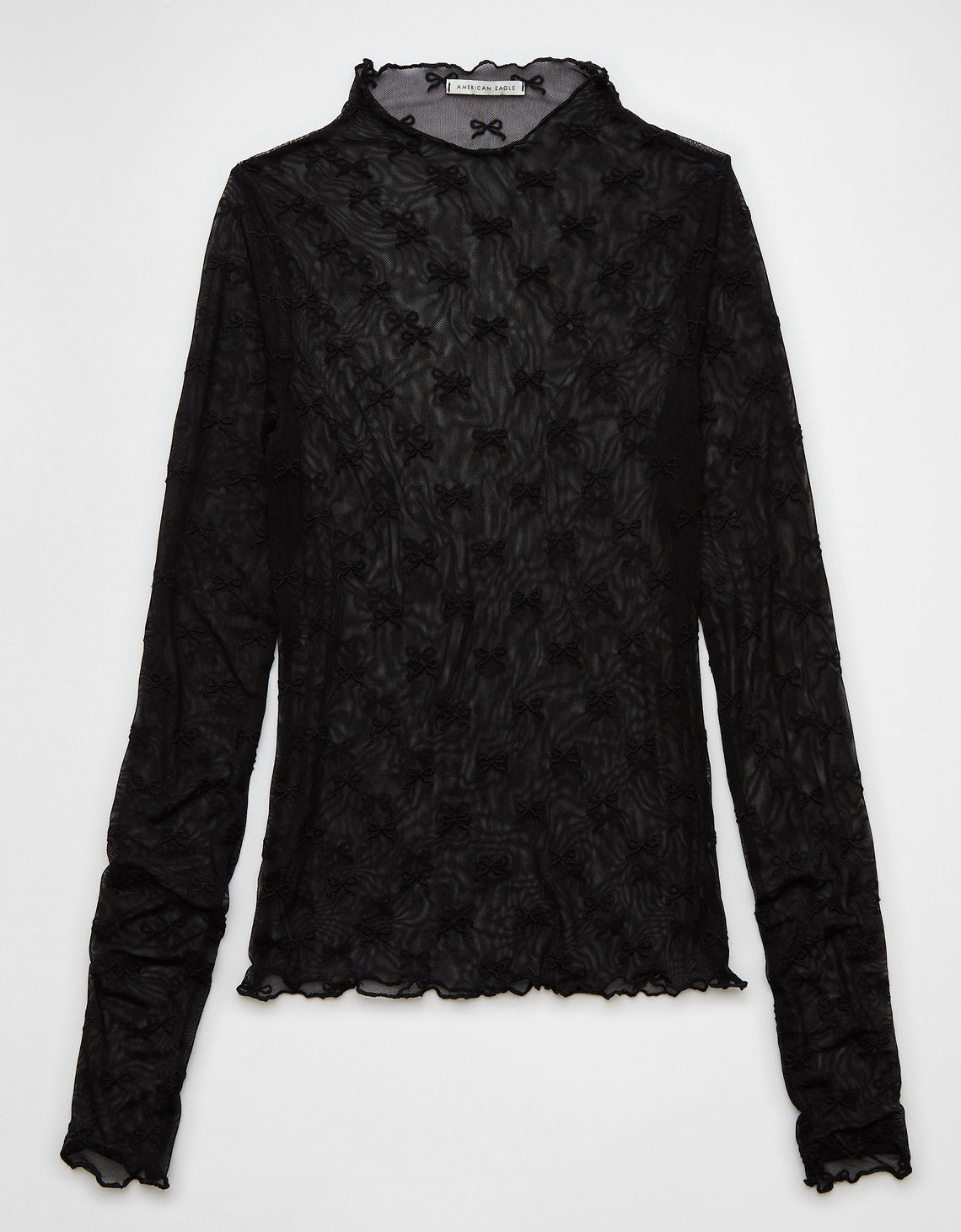 Camiseta de manga larga con cuello alto y lazo de malla Mujer AE - Negro 3375_9733_001_f
