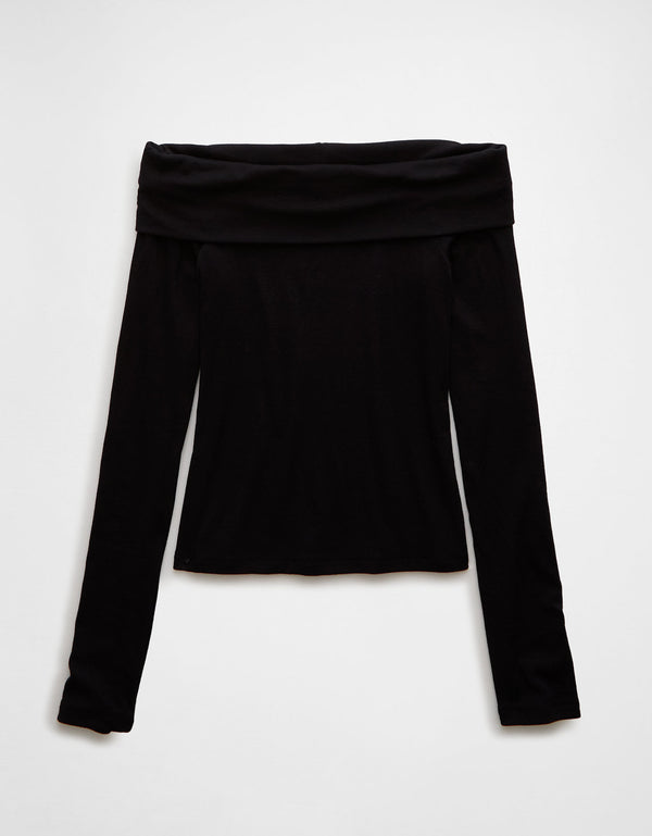 Camiseta manga larga con hombros descubiertos mujer AE - Negro