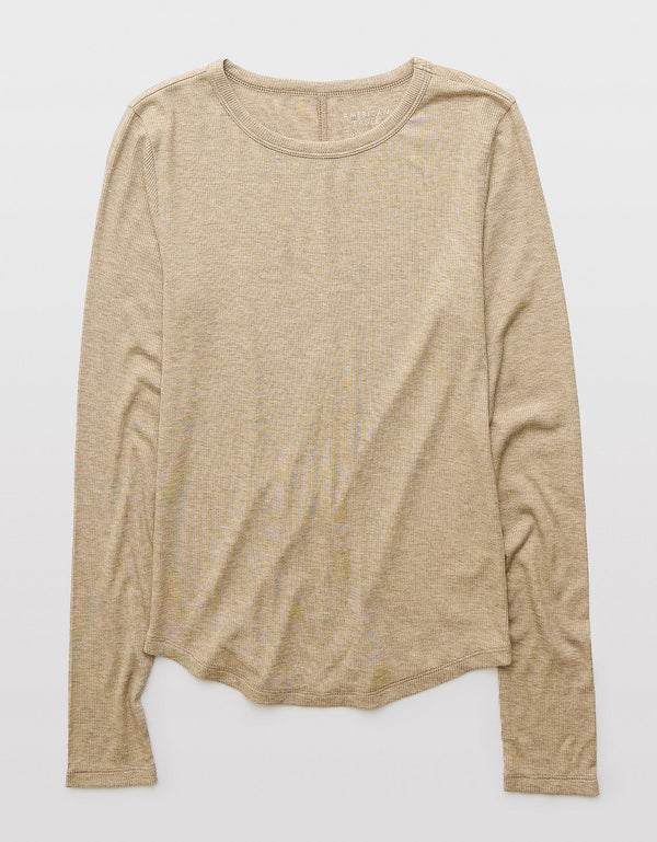 Camiseta de Manga Larga Tipo Henley Ae - Café