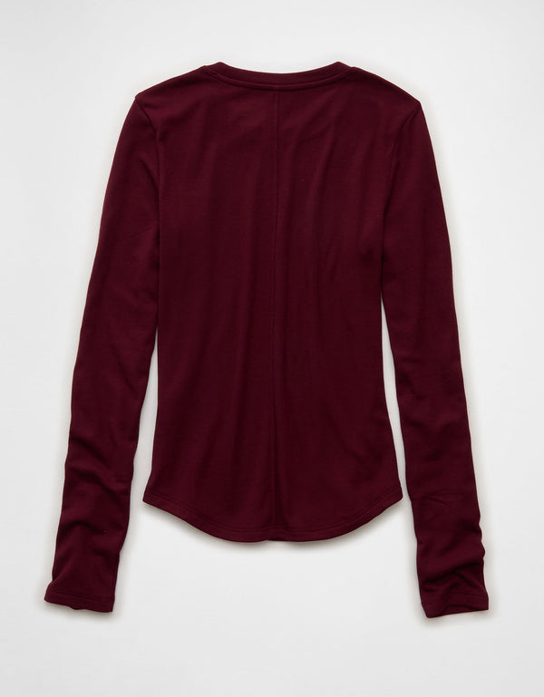 Camiseta de Manga Larga Tipo Henley Ae - Rojo