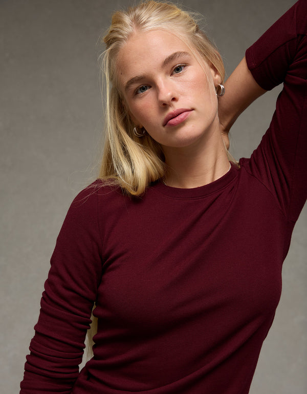 Camiseta de Manga Larga Tipo Henley Ae - Rojo