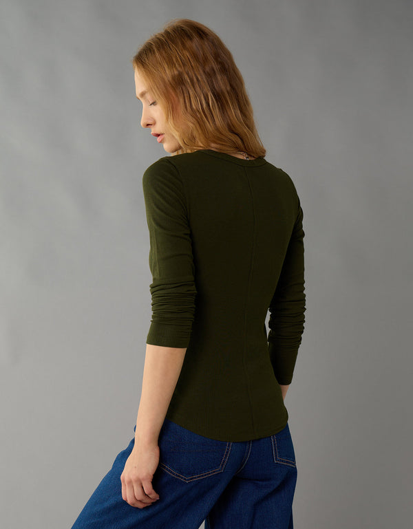 Camiseta de Manga Larga Suave y Sexy de Ae - Verde