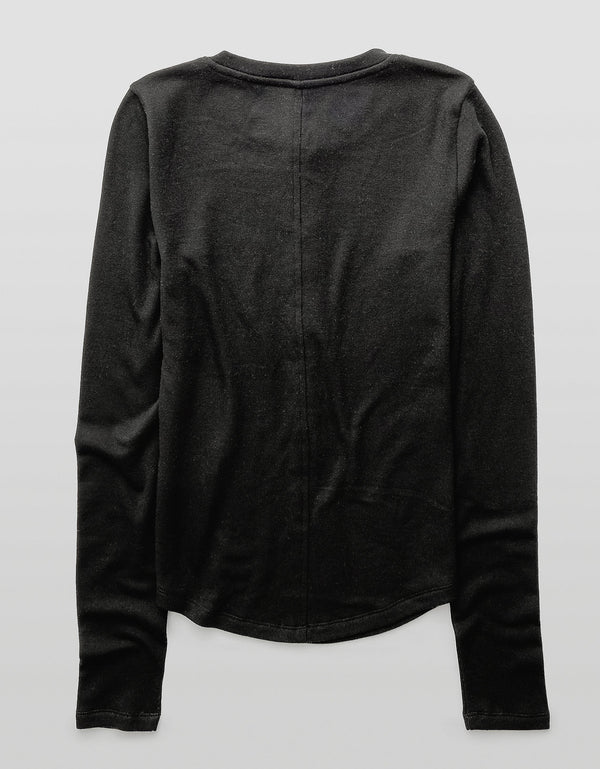 Camiseta de Manga Larga Tipo Henley Ae - Negro