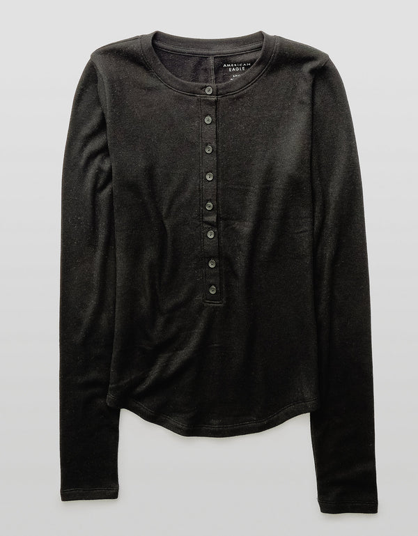 Camiseta de Manga Larga Tipo Henley Ae - Negro