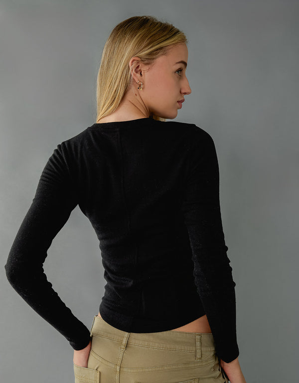 Camiseta de Manga Larga Tipo Henley Ae - Negro