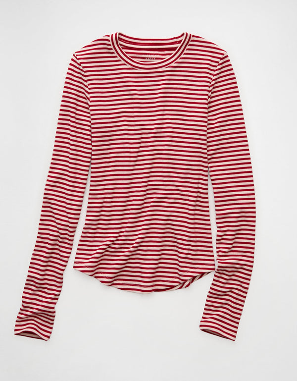 Camiseta de manga larga y cuello redondo acogedora de AE - Rojo