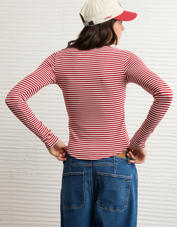 Camiseta de manga larga y cuello redondo acogedora de AE - Rojo