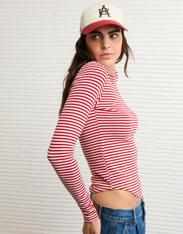 Camiseta de manga larga y cuello redondo acogedora de AE - Rojo