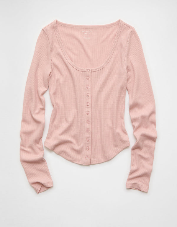 Camiseta Manga Larga con Botones Ae - Rosa
