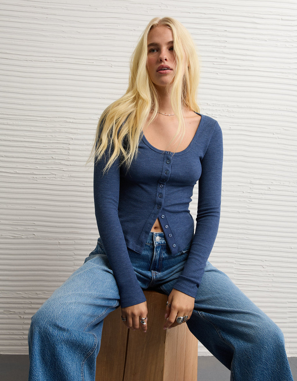 Camiseta Manga Larga con Botones Ae - Azul 3376_1514_911_d2