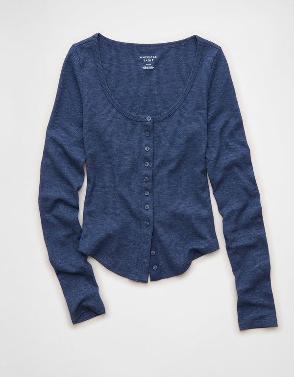 Camiseta Manga Larga con Botones Ae - Azul